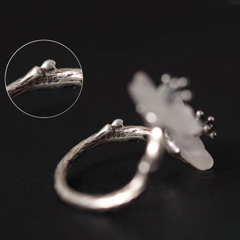 Anello di protezione regolabile con doppio fiore di prugna in cristallo bianco in argento sterling 925 Buddha Stones - image 10
