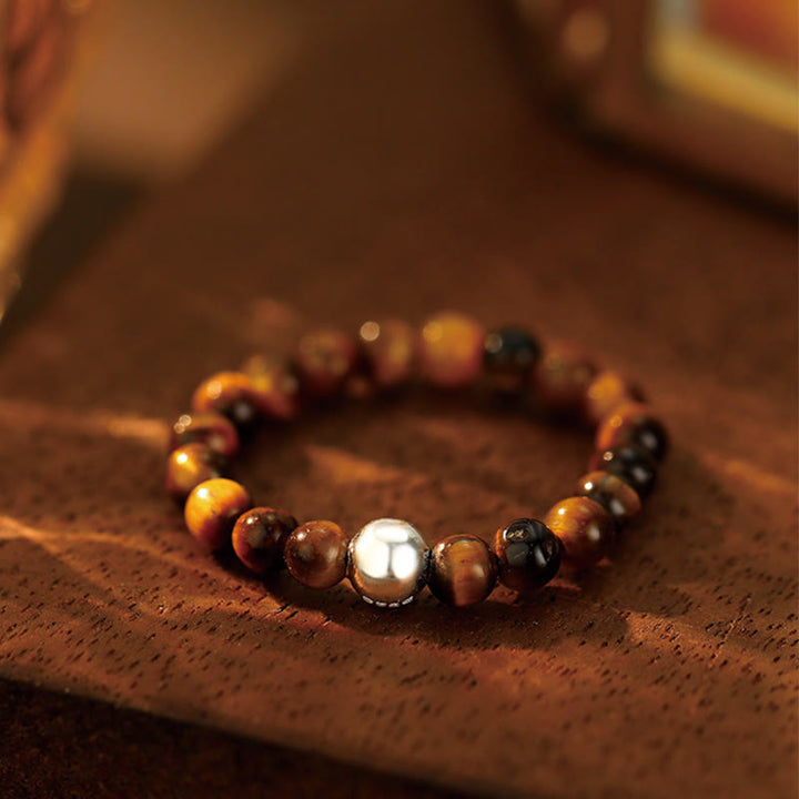 Buddha Stones 925 Sterling Silver Crystal Beads White Jade Black Onyx Blessing Anello elastico