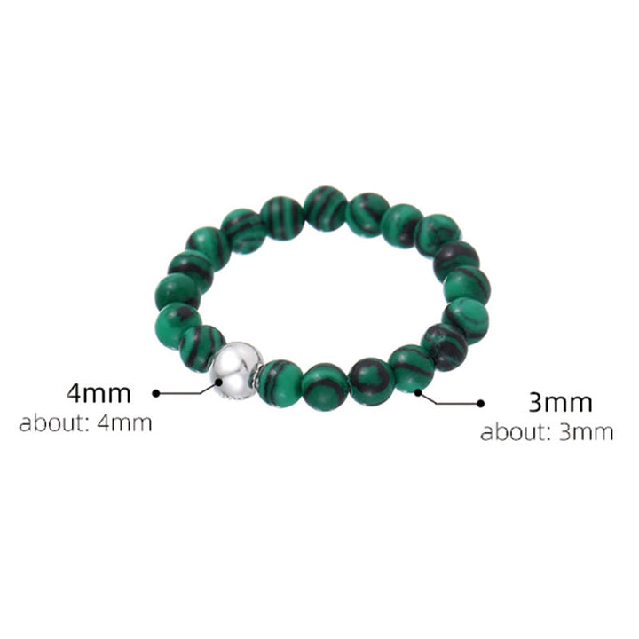 Buddha Stones 925 Sterling Silver Crystal Beads White Jade Black Onyx Blessing Anello elastico