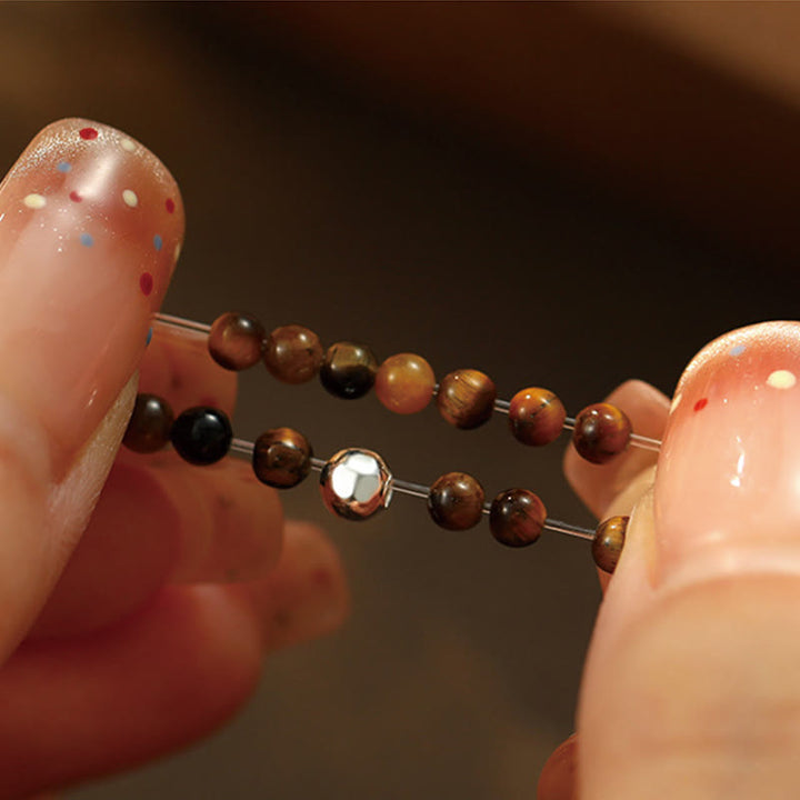 Buddha Stones 925 Sterling Silver Crystal Beads White Jade Black Onyx Blessing Anello elastico