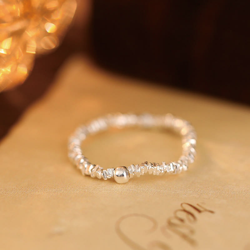Anello elastico con perline di giada Hetian naturale in argento sterling 925 Buddha Stones - image 5