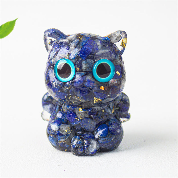 Buddha Stones Gatto carino Lazurite Lapislazzuli Ametista Ossidiana nera Acquamarina Cristallo Resina Decorazione positiva per la casa - image 1