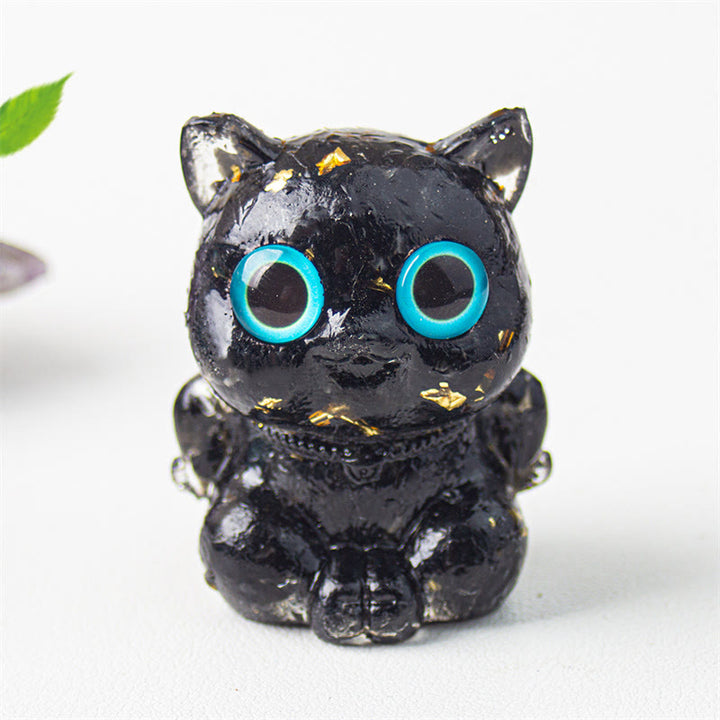Buddha Stones Gatto carino Lazurite Lapislazzuli Ametista Ossidiana nera Acquamarina Cristallo Resina Decorazione positiva per la casa - Ossidiana nera 5,5*4,5*3,5 cm - image 9