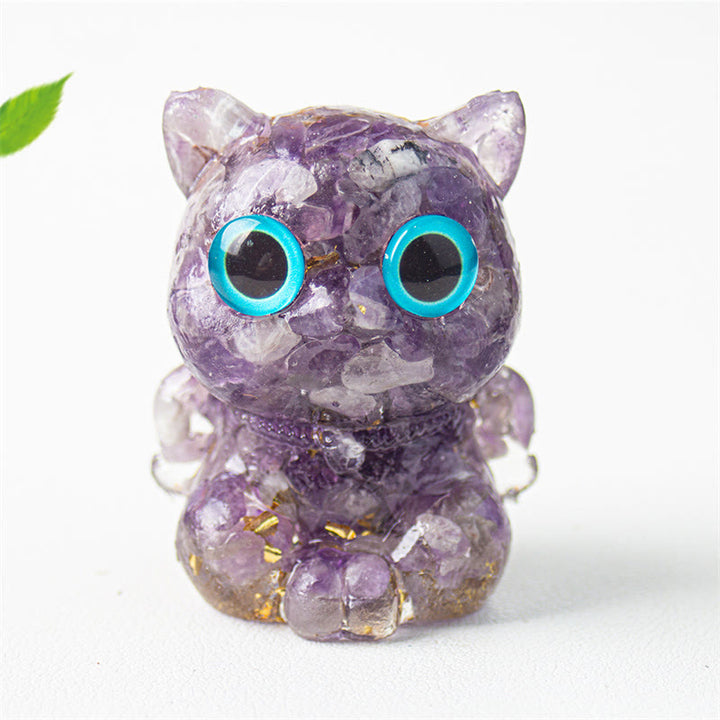 Buddha Stones Gatto carino Lazurite Lapislazzuli Ametista Ossidiana nera Acquamarina Cristallo Resina Decorazione positiva per la casa - Ametista 5,5*4,5*3,5 cm - image 7