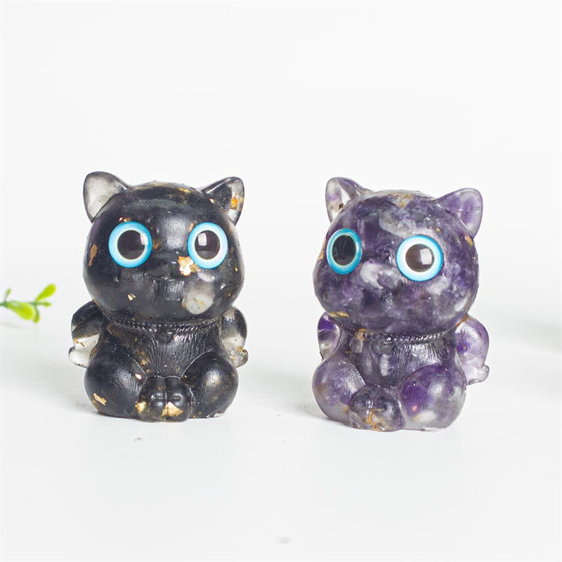 Buddha Stones Gatto carino Lazurite Lapislazzuli Ametista Ossidiana nera Acquamarina Cristallo Resina Decorazione positiva per la casa - image 15