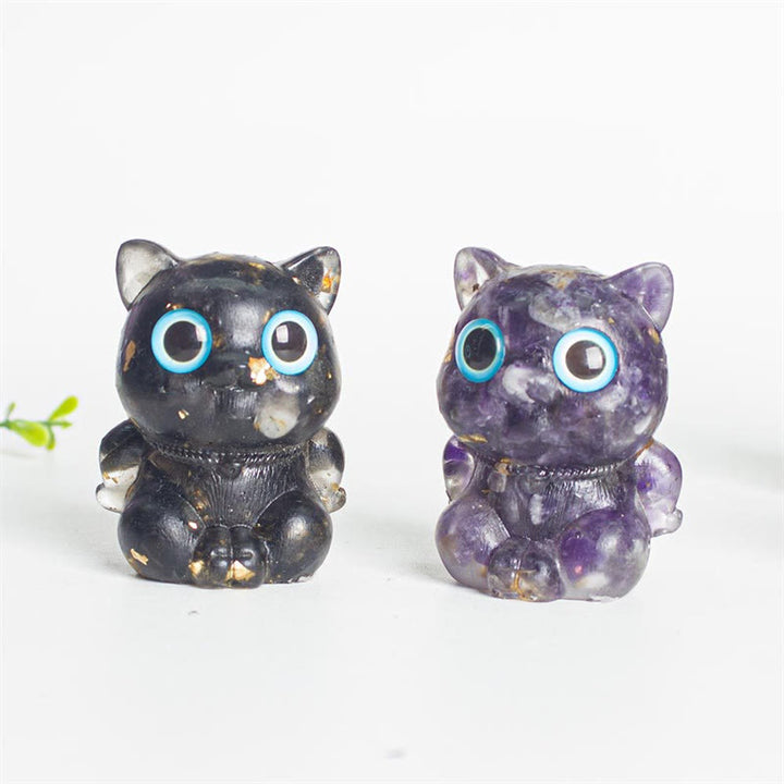 Buddha Stones Gatto carino Lazurite Lapislazzuli Ametista Ossidiana nera Acquamarina Cristallo Resina Decorazione positiva per la casa - image 15