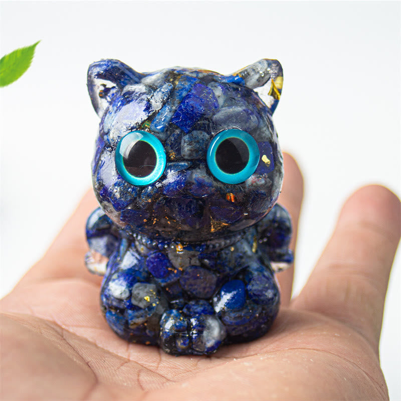 Buddha Stones Gatto carino Lazurite Lapislazzuli Ametista Ossidiana nera Acquamarina Cristallo Resina Decorazione positiva per la casa - Lazurite 5,5*4,5*3,5 cm - image 0