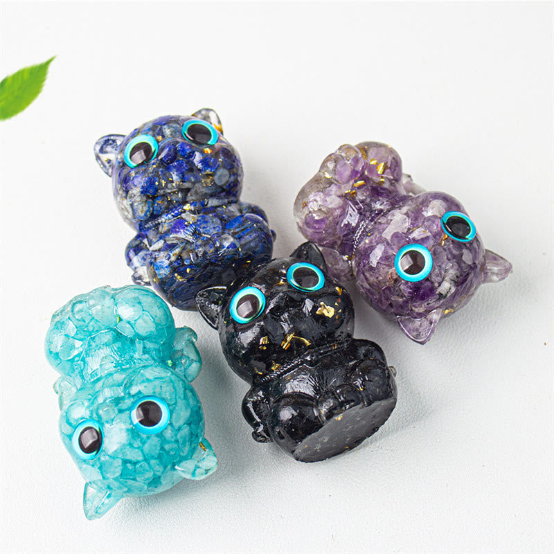 Buddha Stones Gatto carino Lazurite Lapislazzuli Ametista Ossidiana nera Acquamarina Cristallo Resina Decorazione positiva per la casa - image 16