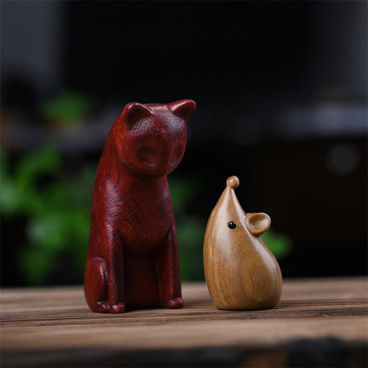 Buddha Stones Piccolo Gatto Topo Sandalo Verde Palissandro Rosso Africano Pace Decorazione per la casa - Gatto in palissandro rosso africano + topo in sandalo verde 9*4*4cm - image 22