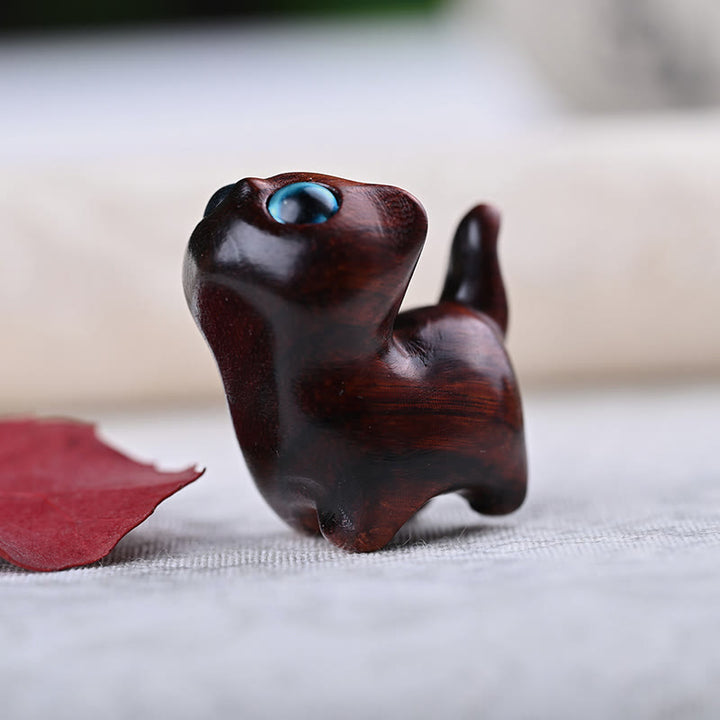 Buddha Stones Sandalo verde Legno di ebano Sandalo Piccola foglia Sandalo rosso Mini gatto fortunato Decorazione della pace - Piccola foglia di sandalo rosso occhi blu 3,1*1,8*3,2 cm - image 14