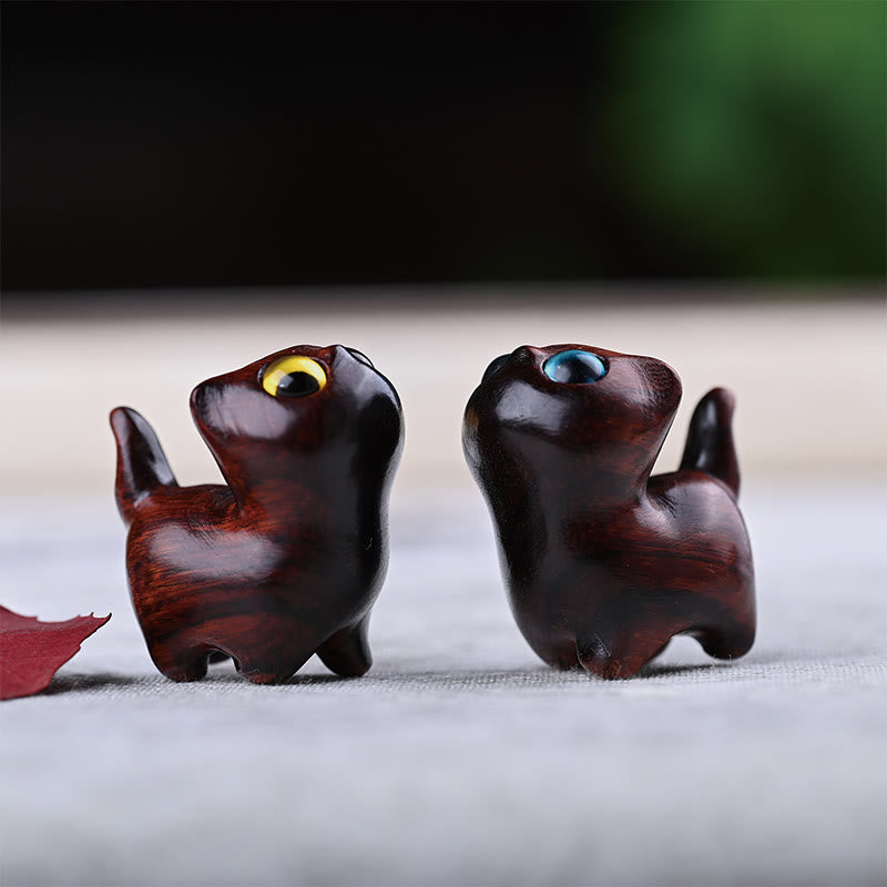 Buddha Stones Sandalo verde Legno di ebano Sandalo Piccola foglia Sandalo rosso Mini gatto fortunato Decorazione della pace - 2 pezzi di gatti di sandalo rosso a foglia piccola - image 36