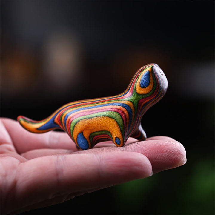 Buddha Stones Sandalo verde Foglia piccola Sandalo rosso Legno di ebano Legno arcobaleno Mini gatto che cammina fortunato Decorazione positiva - Gatto di legno arcobaleno 7,3*2*3,3 cm - image 14