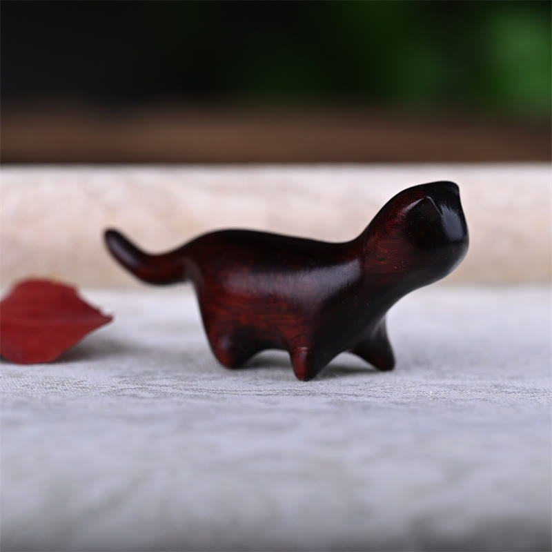 Buddha Stones Sandalo verde Foglia piccola Sandalo rosso Legno di ebano Legno arcobaleno Mini gatto che cammina fortunato Decorazione positiva - image 12