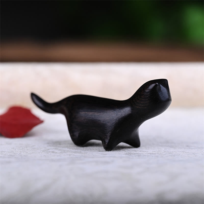 Buddha Stones Sandalo verde Foglia piccola Sandalo rosso Legno di ebano Legno arcobaleno Mini gatto che cammina fortunato Decorazione positiva - image 9