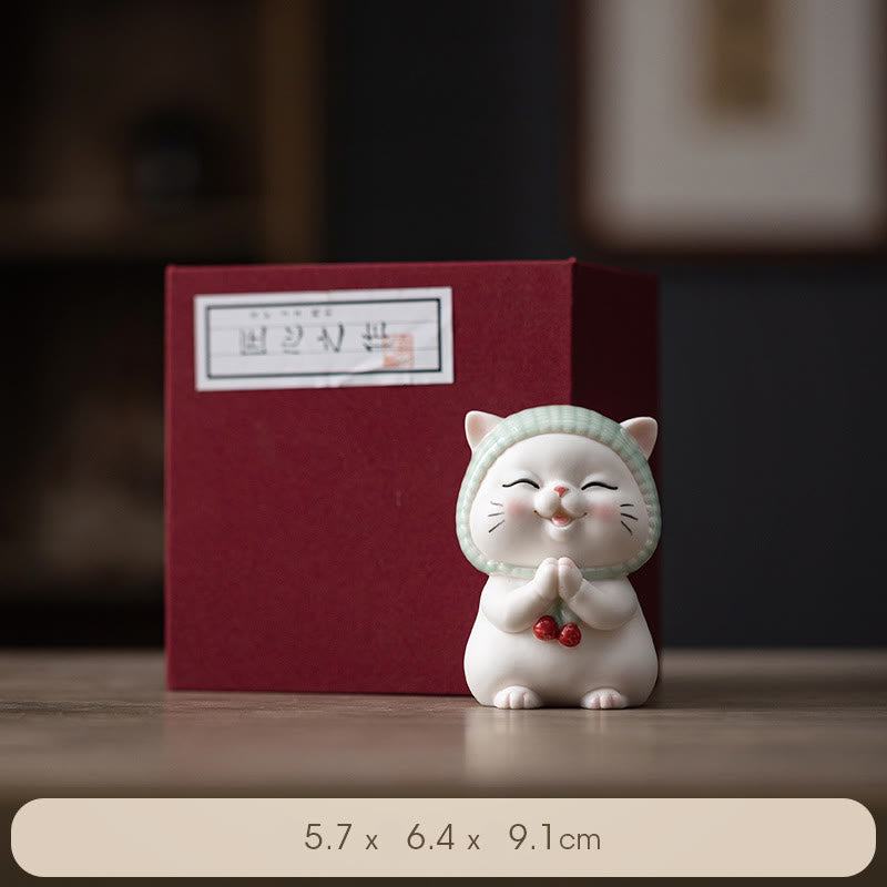 Buddha Stones Lucky Cute Cat In Sciarpa Decorazione Figurina in Ceramica - Gatto (scatola regalo) - image 19