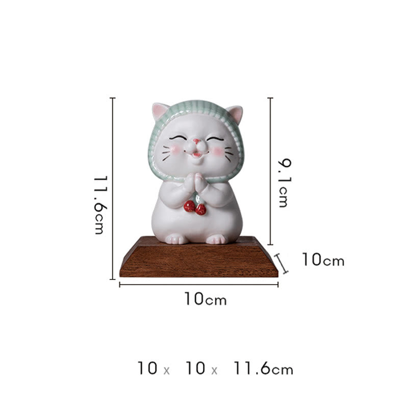 Buddha Stones Lucky Cute Cat In Sciarpa Decorazione Figurina in Ceramica - image 18