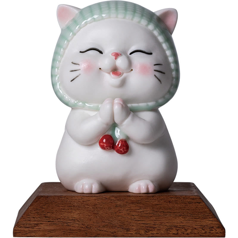 Buddha Stones Lucky Cute Cat In Sciarpa Decorazione Figurina in Ceramica - image 17