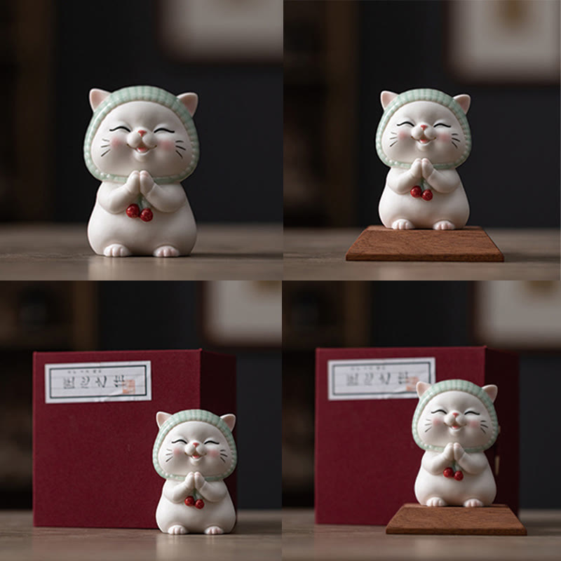 Buddha Stones Lucky Cute Cat In Sciarpa Decorazione Figurina in Ceramica - image 23