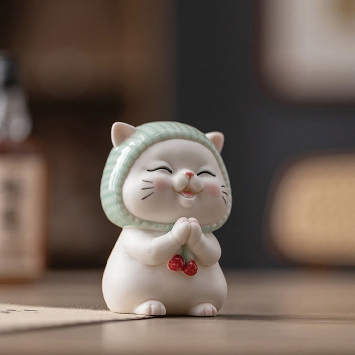 Buddha Stones Lucky Cute Cat In Sciarpa Decorazione Figurina in Ceramica - image 6