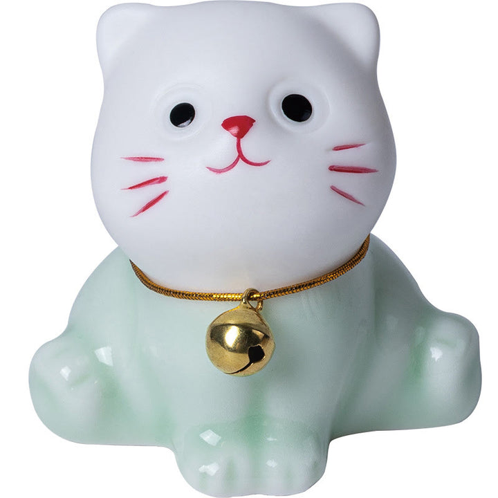 Buddha Stones Mini Lucky Cute Cat Figurina in ceramica verde chiaro bianca Decorazione - image 13