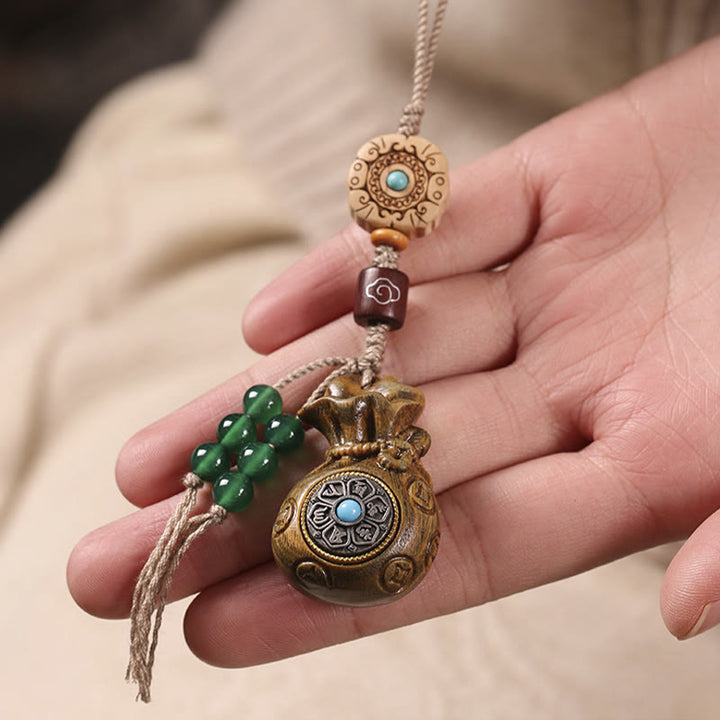 Buddha Stones Sandalo Piccola foglia Sandalo rosso Sandalo verde Om Mani Padme Hum Calma Portachiavi Telefono Decorazione da appendere