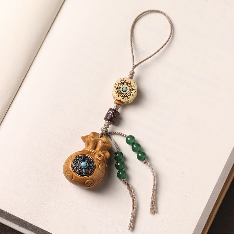 Buddha Stones Sandalo Piccola foglia Sandalo rosso Sandalo verde Om Mani Padme Hum Calma Portachiavi Telefono Decorazione da appendere