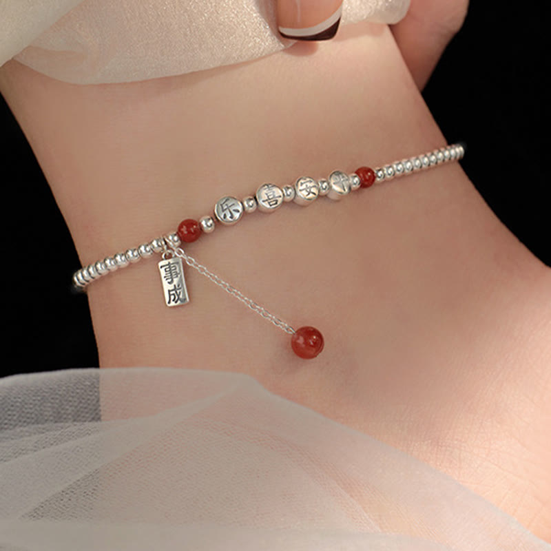 Buddha Stones 925 Sterling Silver Piccole Perle Agata Rossa Pace E Gioia Benedizione Cavigliera - image 7