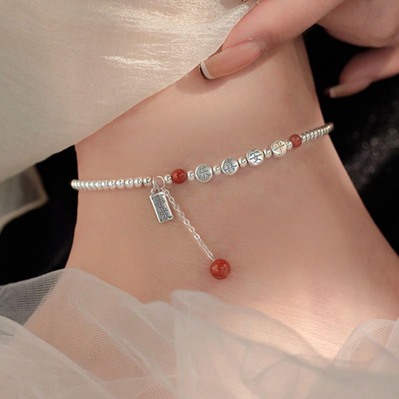 Buddha Stones 925 Sterling Silver Piccole Perle Agata Rossa Pace E Gioia Benedizione Cavigliera - image 4