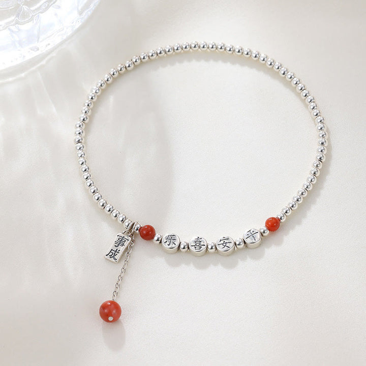 Buddha Stones 925 Sterling Silver Piccole Perle Agata Rossa Pace E Gioia Benedizione Cavigliera - image 1