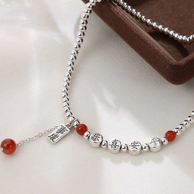 Buddha Stones 925 Sterling Silver Piccole Perle Agata Rossa Pace E Gioia Benedizione Cavigliera - image 9