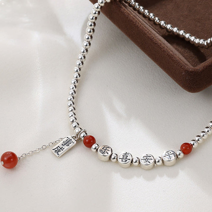 Buddha Stones 925 Sterling Silver Piccole Perle Agata Rossa Pace E Gioia Benedizione Cavigliera - image 9