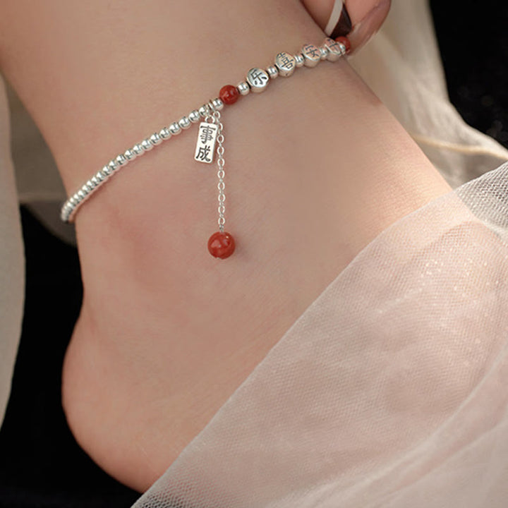 Buddha Stones 925 Sterling Silver Piccole Perle Agata Rossa Pace E Gioia Benedizione Cavigliera - image 6