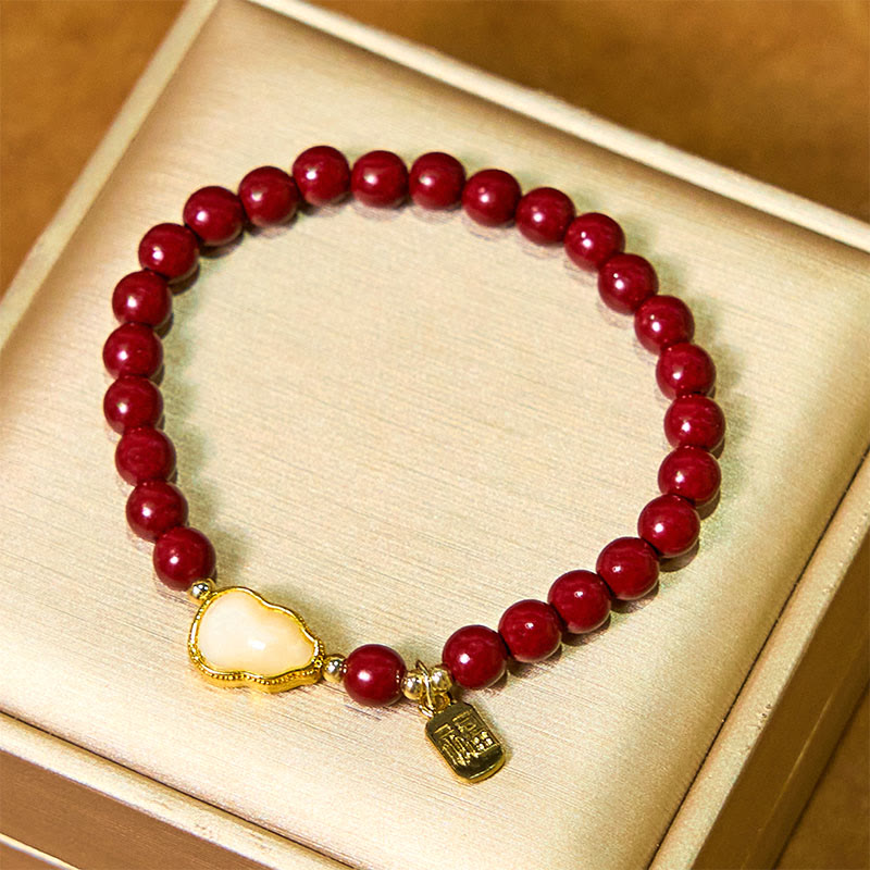 Braccialetto di benedizione con ciondolo Fu, carattere zucca e cinabro Buddha Stones