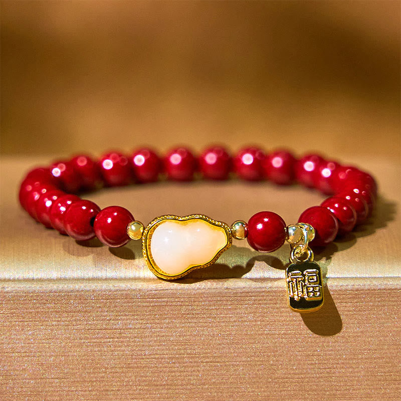 Braccialetto di benedizione con ciondolo Fu, carattere zucca e cinabro Buddha Stones