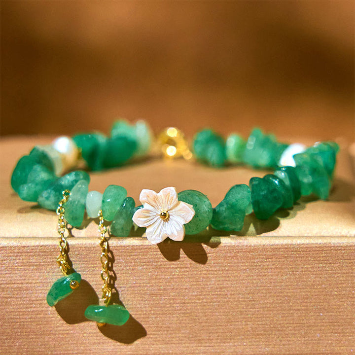 Buddha Stones Quarzo fragola naturale Quarzo fragola verde Braccialetto di guarigione di cristallo Super Seven Flower
