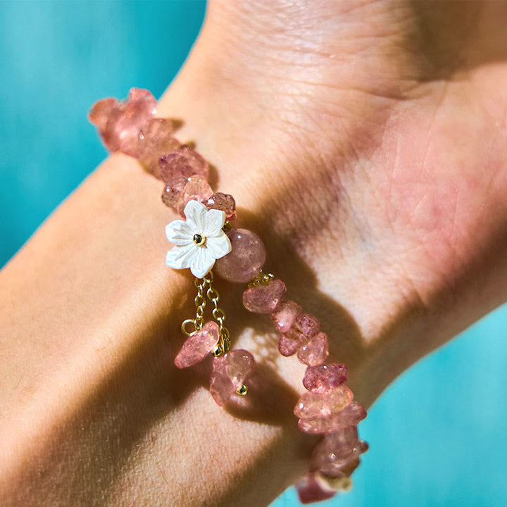 Buddha Stones Quarzo fragola naturale Quarzo fragola verde Braccialetto di guarigione di cristallo Super Seven Flower