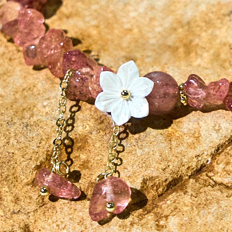 Buddha Stones Quarzo fragola naturale Quarzo fragola verde Braccialetto di guarigione di cristallo Super Seven Flower