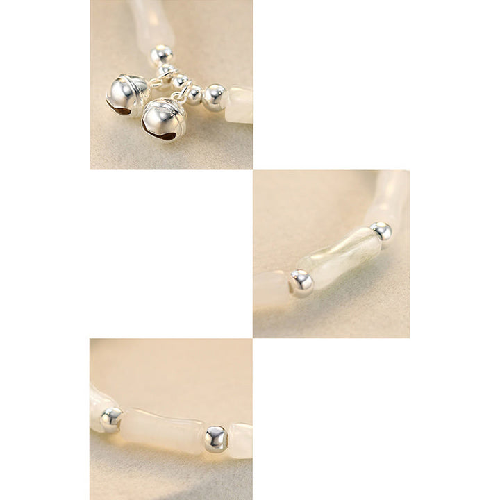 Braccialetto Buddha Stones 925 Sterling Silver Natural White Jade Bamboo Bell Charm Luck Happiness - image 7