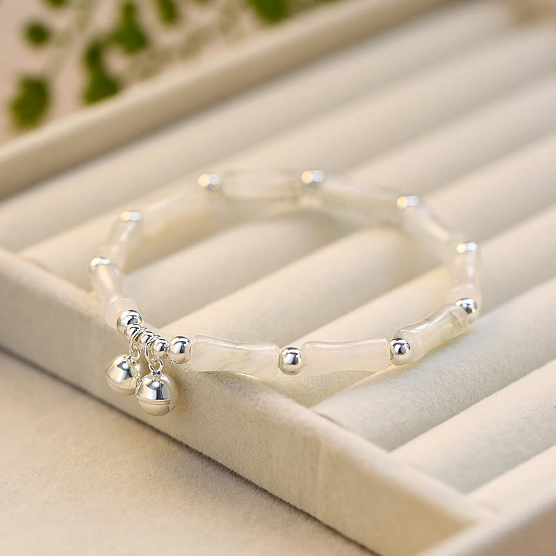 Braccialetto Buddha Stones 925 Sterling Silver Natural White Jade Bamboo Bell Charm Luck Happiness - Giada bianca Hetian (Protezione ♥ Felicità) (Circonferenza polso 14-16 cm) - image 0
