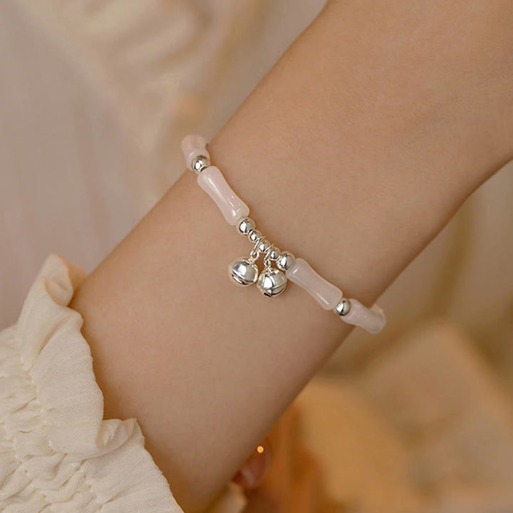 Braccialetto Buddha Stones 925 Sterling Silver Natural White Jade Bamboo Bell Charm Luck Happiness - image 3