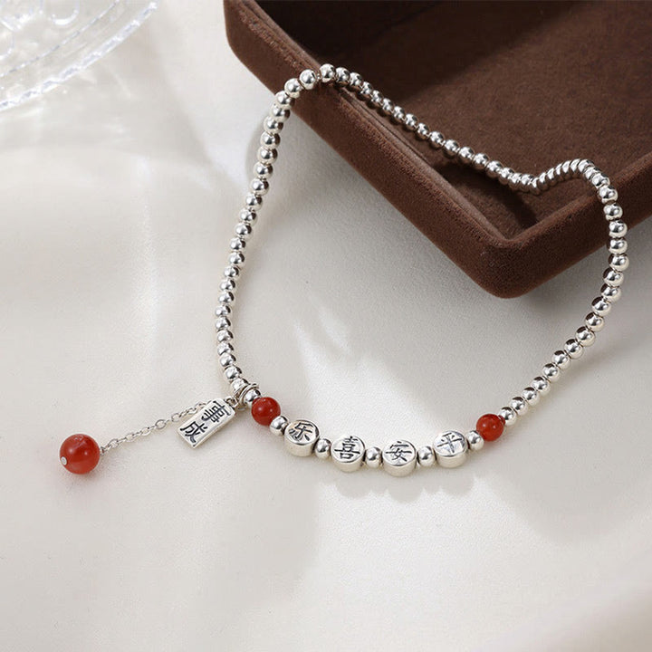 Buddha Stones 925 Sterling Silver Piccole Perle Agata Rossa Pace E Gioia Benedizione Cavigliera - image 2