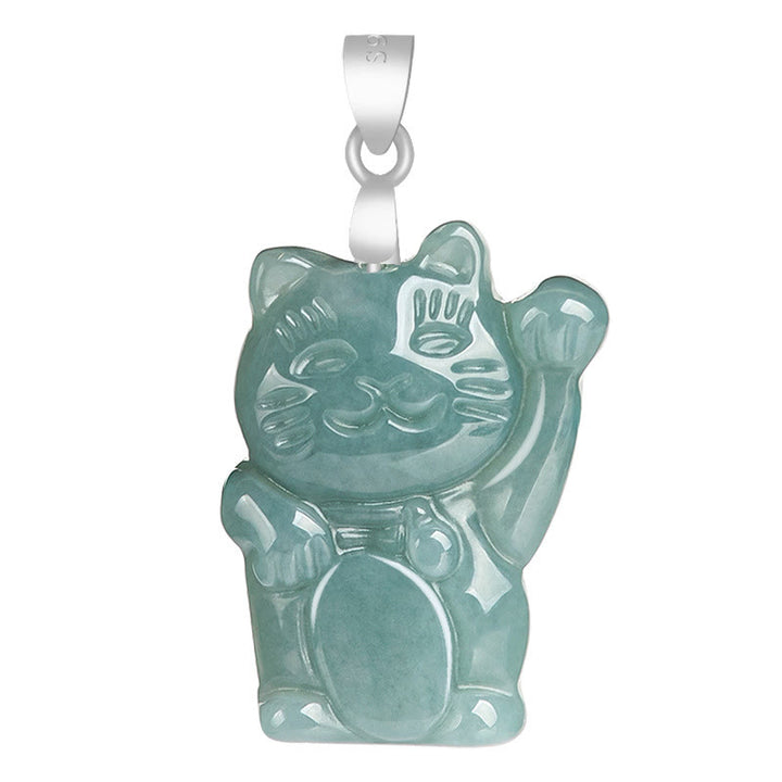 Collana con ciondolo in acciaio al titanio e gatto portafortuna in giada naturale Buddha Stones - image 4
