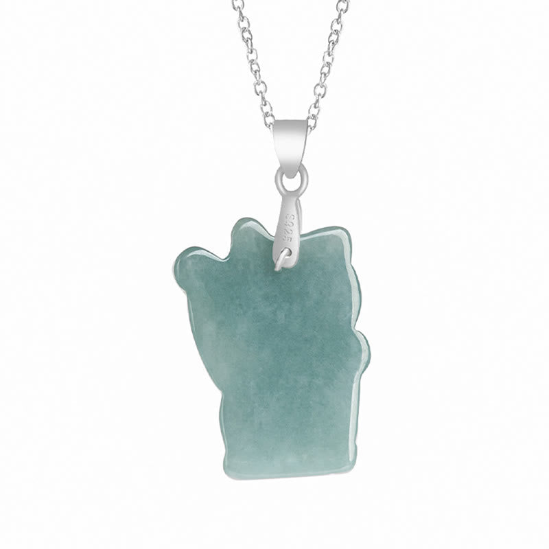 Collana con ciondolo in acciaio al titanio e gatto portafortuna in giada naturale Buddha Stones - image 1