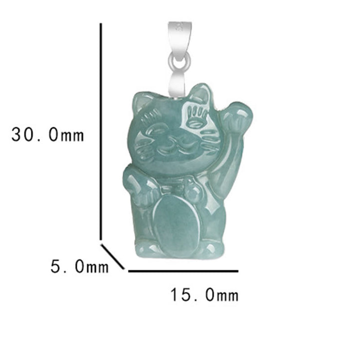 Collana con ciondolo in acciaio al titanio e gatto portafortuna in giada naturale Buddha Stones - image 5