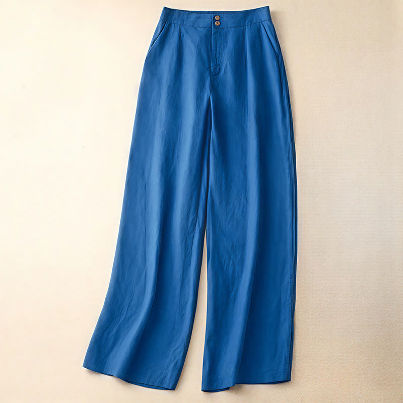 Pantaloni da donna a gamba larga con tasche e design semplice a cerniera, ispirati al modello Buddha Stones, per l'estate. - Blu reale - US8-10, UK/AU12-14, EU40-42 (2XL) - image 16