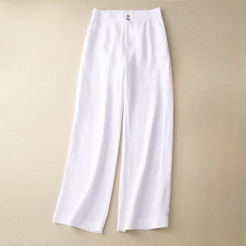 Pantaloni da donna a gamba larga con tasche e design semplice a cerniera, ispirati al modello Buddha Stones, per l'estate. - Bianco - US8-10, UK/AU12-14, EU40-42 (2XL) - image 5
