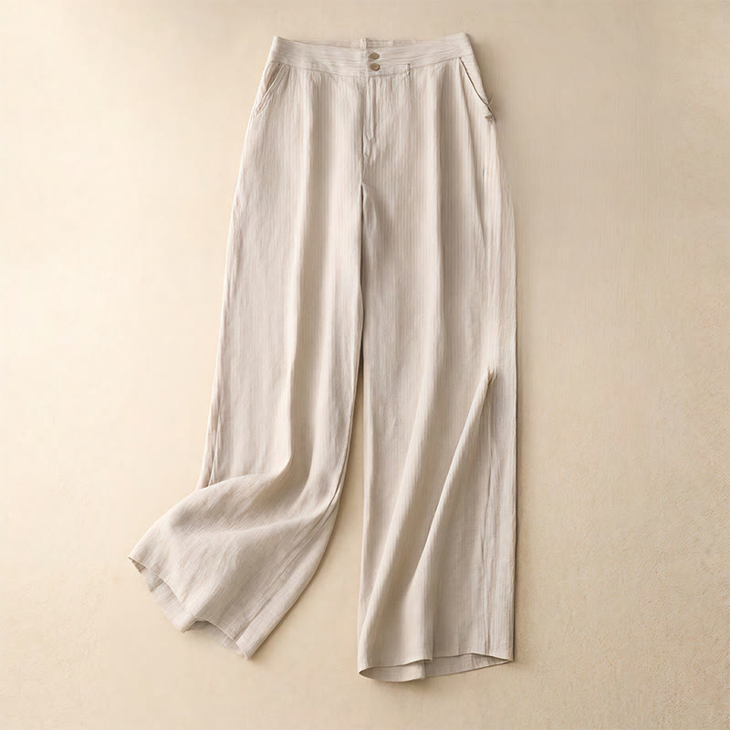 Pantaloni da donna a gamba larga con tasche e design semplice a cerniera, ispirati al modello Buddha Stones, per l'estate. - Beige - US8-10, UK/AU12-14, EU40-42 (2XL) - image 42