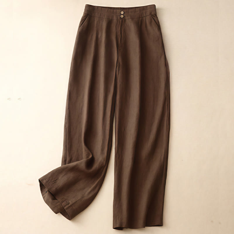 Pantaloni da donna a gamba larga con tasche e design semplice a cerniera, ispirati al modello Buddha Stones, per l'estate. - Marrone sella - US8-10, UK/AU12-14, EU40-42 (2XL) - image 61