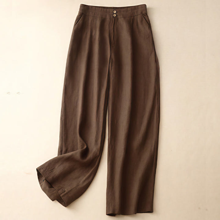 Pantaloni da donna a gamba larga con tasche e design semplice a cerniera, ispirati al modello Buddha Stones, per l'estate. - Marrone sella - US8-10, UK/AU12-14, EU40-42 (2XL) - image 61