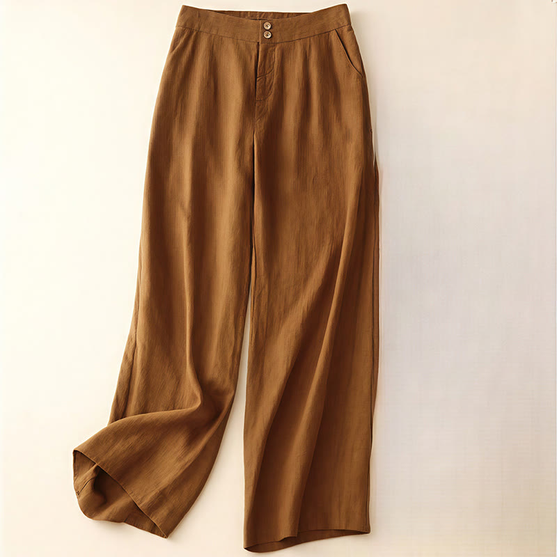 Pantaloni da donna a gamba larga con tasche e design semplice a cerniera, ispirati al modello Buddha Stones, per l'estate. - Cioccolato - US8-10, UK/AU12-14, EU40-42 (2XL) - image 31